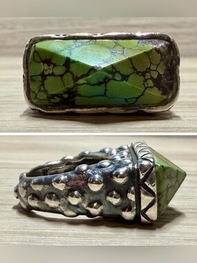 Dian Malouf DLM Sterling Silver 925 Green Turquoise Variscite Ring , Size 7